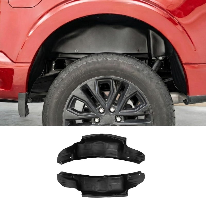 حواجز العجلات الخلفية ماكسزينا متوافقة مع فورد F150 من 2021 إلى 2025، غير متوافقة مع طراز رابتور، حواجز العجلات الخلفية PE، بدون حفر، واقيات العجلات الداخلية للإطارات لملحقات F150 2024، 2 قطعة